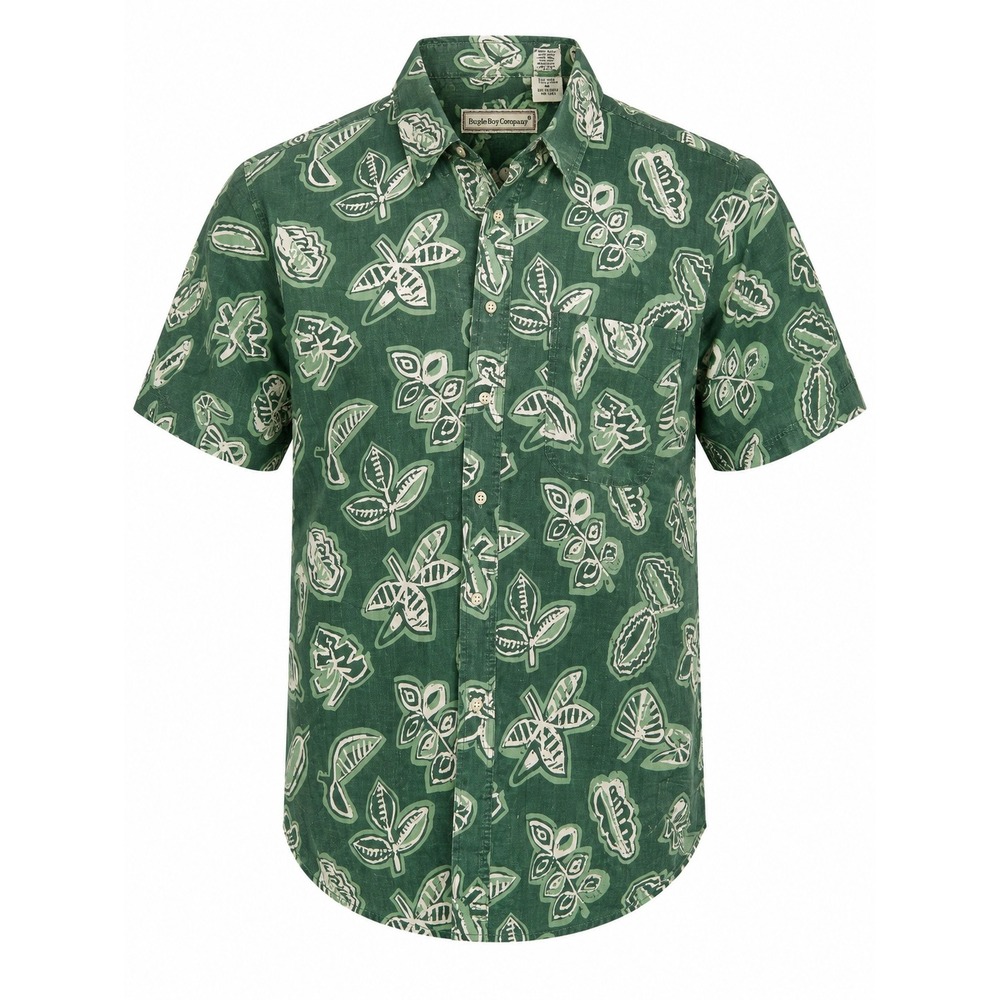 Bugle Boy Company Green Tropical Leaf Print Button Up Shirt Men's M